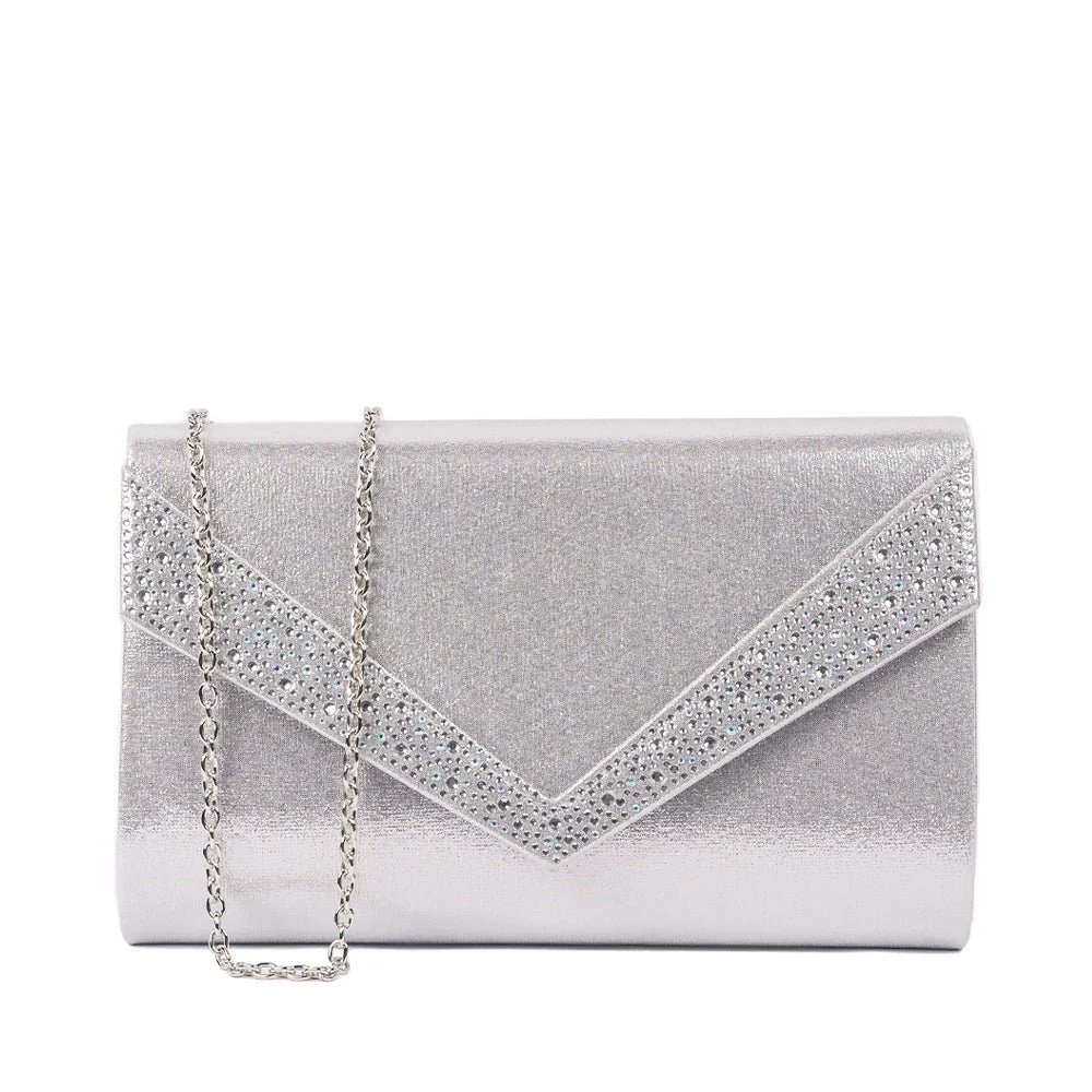 Devora Silver Shimmer Clutch Bag